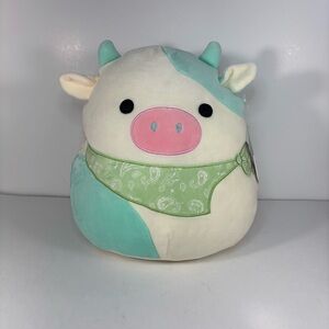Squishmallows Easter Squad Belana 12” Cow with Mint Green Scarf Cream Pink Nose